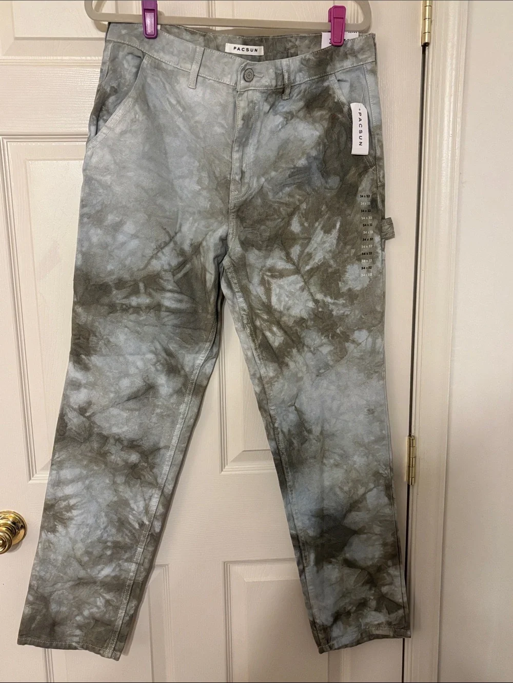 PacSun Tie-Dye Carpenter Pants in Grey and Olive - Picture 1 of 6